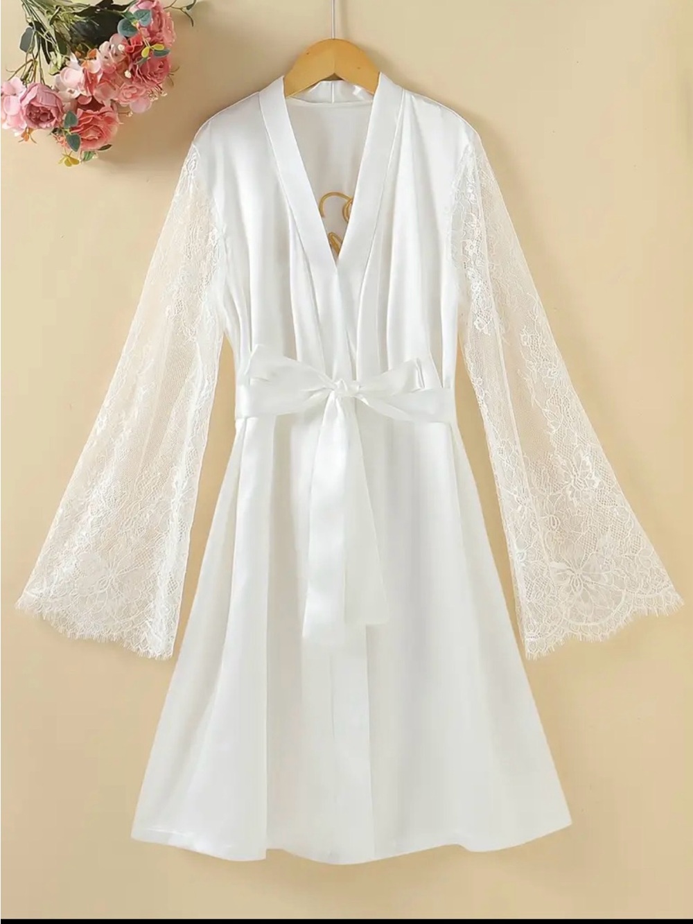 Women's Satin & Lace Robe - White